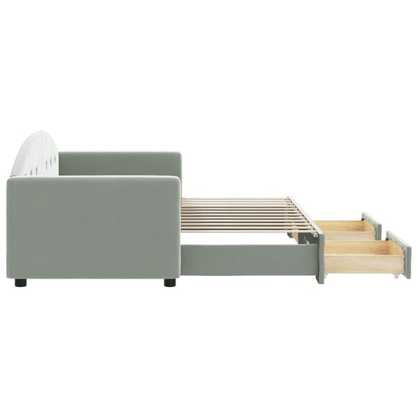 vidaXL Lova su ištraukiama dalimi/stalčiais, pilka, 80x200cm, aksomas