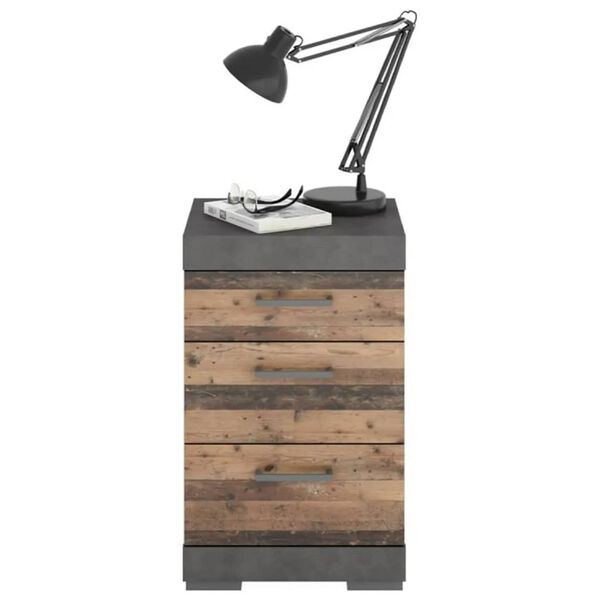 FMD Naktinis staliukas su 3 stalčiais, pilkas, sendinto stiliaus