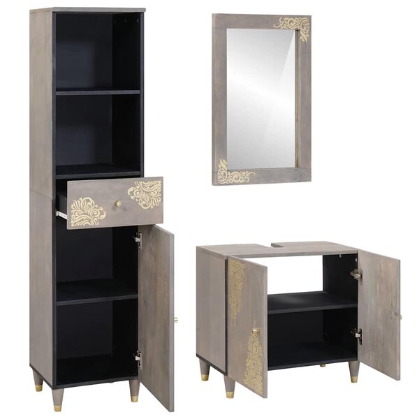 vidaXL Vonios spintos komplektas 3 pcs Pilka Kietas mango medis