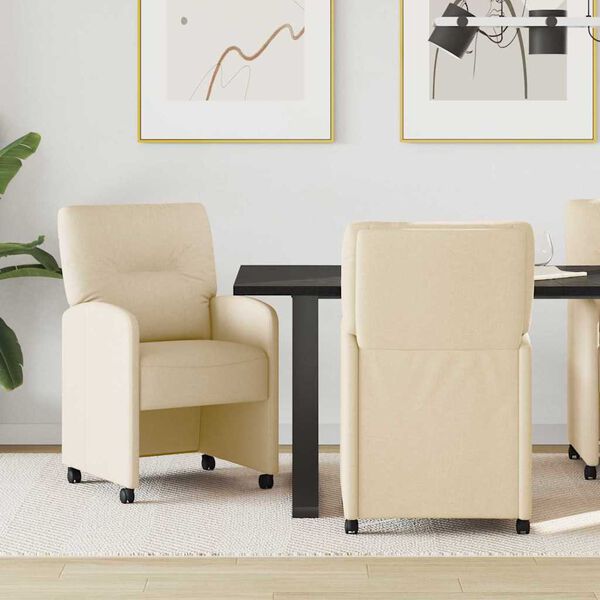 vidaXL Valgomojo kėdės su ratais 2 pcs Kreminė 57 x 67 x 95 cm audinys
