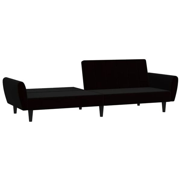 vidaXL Dvivietė sofa-lova, juodos spalvos, aksomas