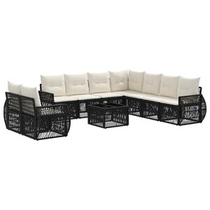 vidaXL Sodo Sofų Rinkinys 10 pcs Juoda ir kreminė balta poliratanas