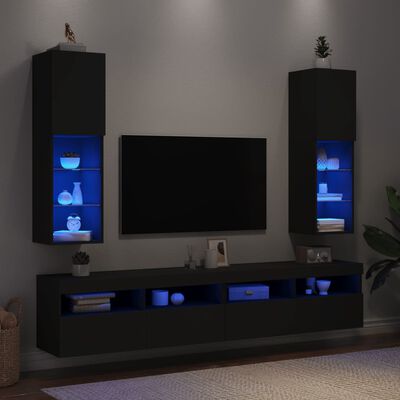 vidaXL TV spintelės su LED lemputėmis, 2vnt., juodos, 30,5x30x102cm