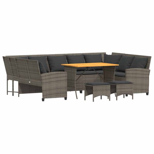 vidaXL Sodo komplektas su pagalvėlėmis, 4 dalių, pilkas, poliratanas