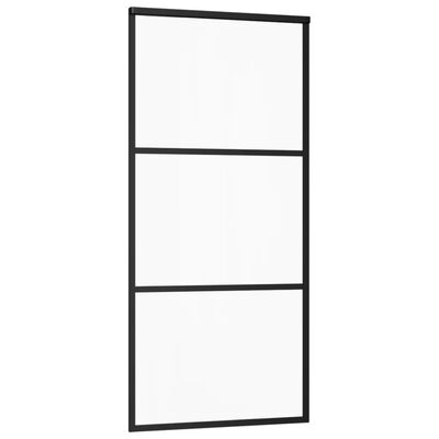 vidaXL Stumdomos durys, juodos, 90x205cm, ESG stiklas ir aliuminis