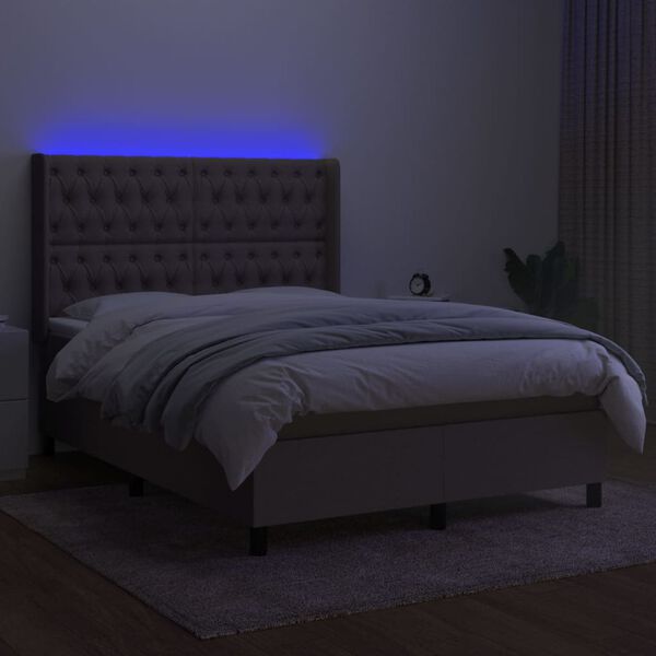 vidaXL Lova su spyruoklėmis/čiužiniu/LED, taupe, 140x190 cm, audinys