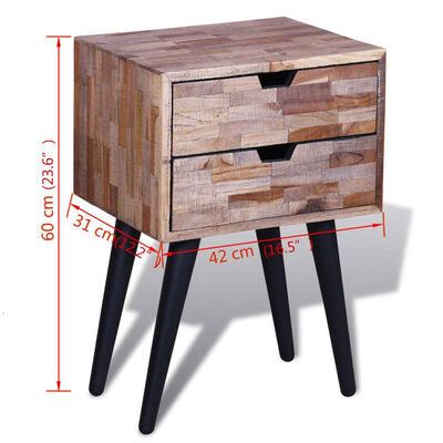 vidaXL Naktinis staliukas su 2 stalčiais, perdirbta tikmedžio mediena