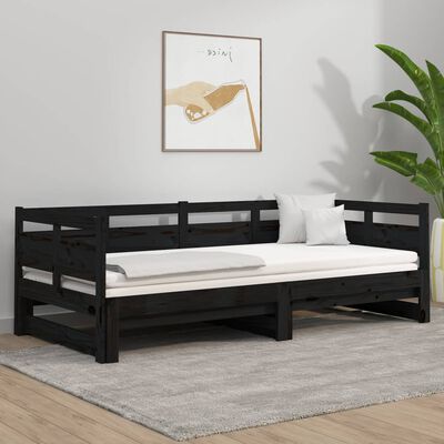 vidaXL Ištraukiama lova, juoda, 2x(80x200)cm, pušies medienos masyvas
