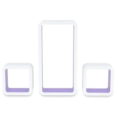vidaXL Sieninės lentynos, 6vnt., baltos ir violetinės sp., kubo formos