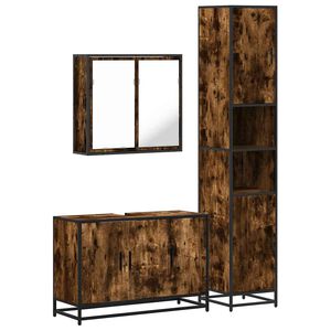 vidaXL Vonios baldų komplektas, 3 dalių, dūminio ąžuolo, mediena