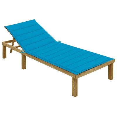 vidaXL Saulės gultas su mėlynu čiužinuku, impregnuota pušies mediena