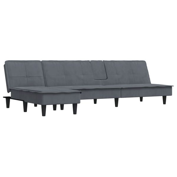 vidaXL L formos sofa-lova, tamsiai pilka, 255x140x70cm, aksomas