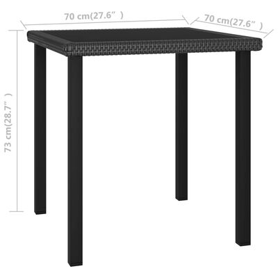 vidaXL Sodo valgomojo stalas, juodos spalvos, 70x70x73cm, poliratanas