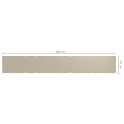 vidaXL Balkono pertvara, smėlio spalvos, 75x500cm, oksfordo audinys