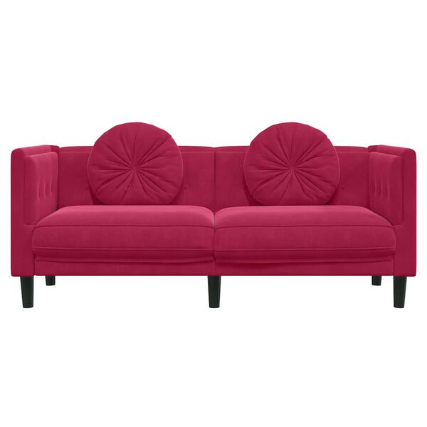 vidaXL Dvivietė sofa su pagalvėlėmis, vyno raudonos spalvos, aksomas