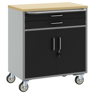 vidaXL Vežimėlis su ratukais su stalčių Juoda ir pilka 75 x 45 x 85 cm