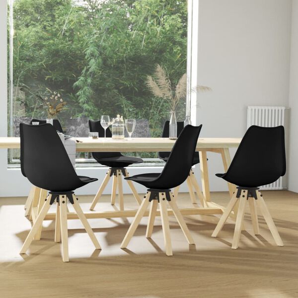 vidaXL Pasukamos valgomojo kėdės, 6vnt., juodos spalvos, PP