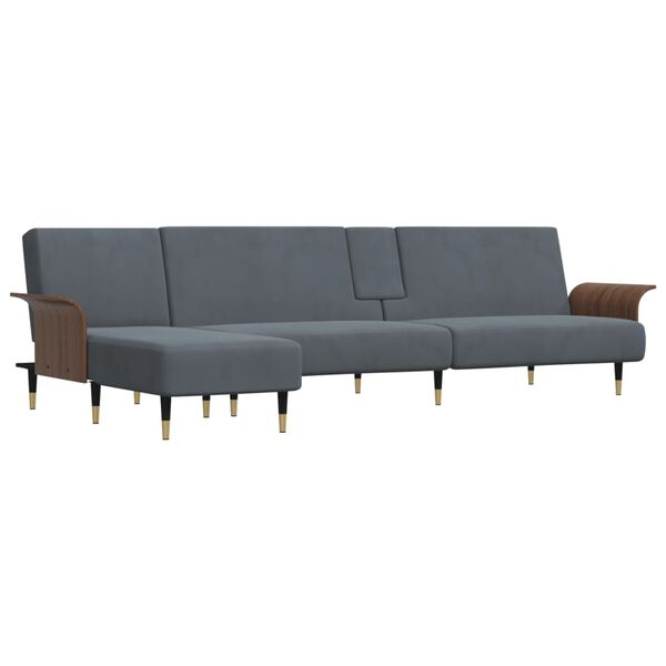vidaXL L formos sofa-lova, tamsiai pilka, 279x140x70cm, aksomas