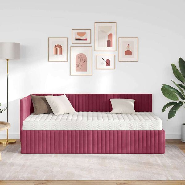 vidaXL Kampinė lovos konstrukcija su čiužiniu 2 pcs Žalia Aksomas