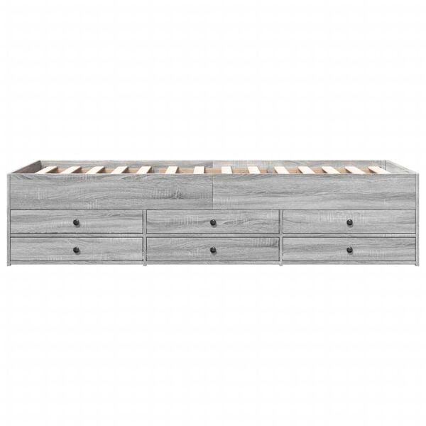 vidaXL Ku&scaron;etė su stalčiais be čiužinio, pilka ąžuolo, 90x200 cm