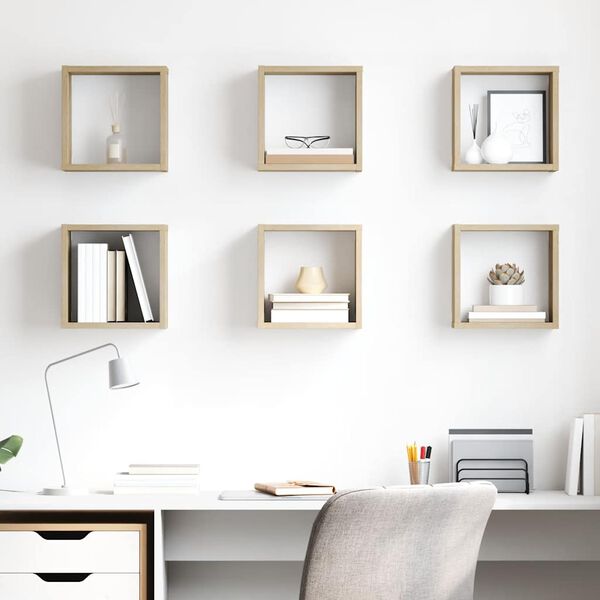 vidaXL Sieninės lentynos, 6vnt., ąžuolo, 26x15x26cm, kubo formos