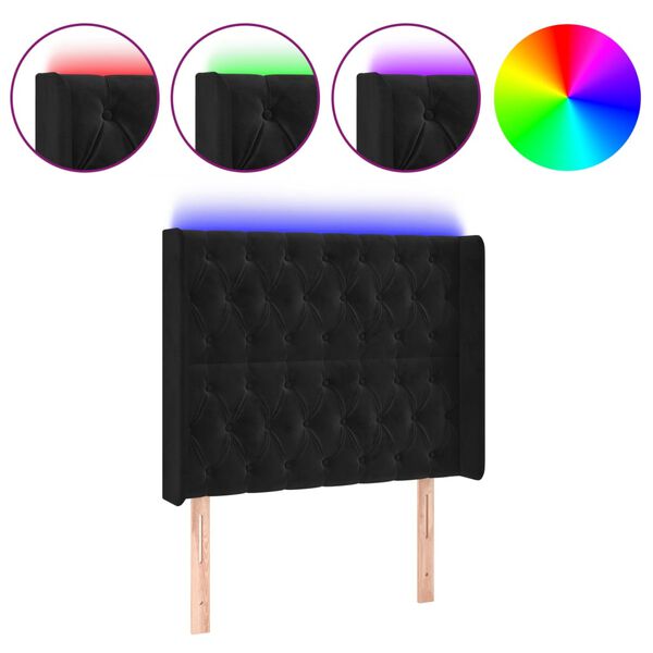 vidaXL Galvūgalis su LED, juodos spalvos, 93x16x118/128cm, aksomas