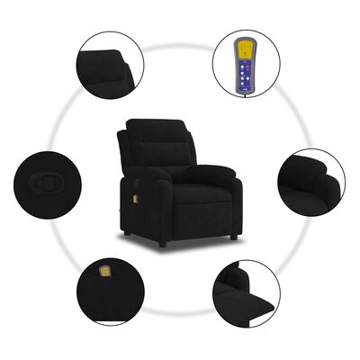 vidaXL Atlošiamas masažinis krėslas, juodos spalvos, aksomas