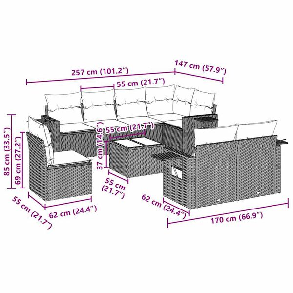 vidaXL Sodo komplektas su pagalvėlėmis, 9 dalių, juodas, poliratanas