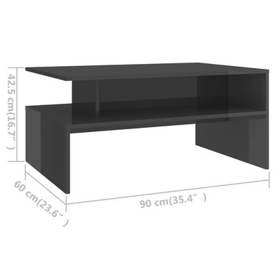 vidaXL Kavos staliukas, pilkos spalvos, 90x60x42,5cm, MDP, blizgus