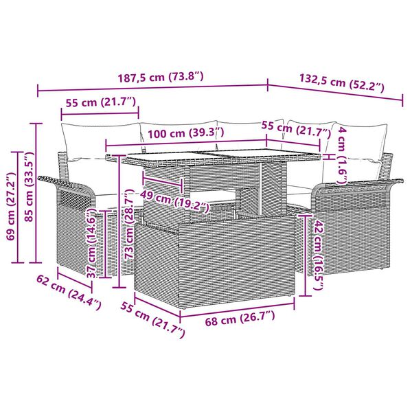 vidaXL Sodo Sofų Rinkinys su pagalve 5 pcs Smėlio Poli ratanas