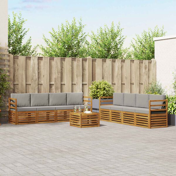 vidaXL Sofų komplektai su pagalve 9 pcs Natūrali ir &scaron;viesiai pilka