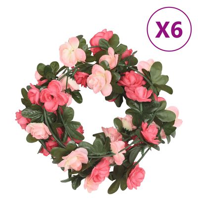 vidaXL Dirbtinių gėlių girliandos, 6vnt., rožių spalvos, 240cm