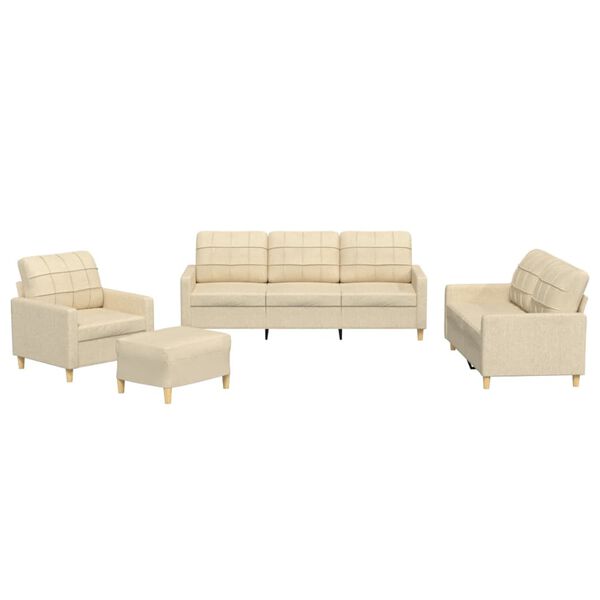vidaXL Sofos komplektas su pagalvėlėmis, 4 dalių, kreminis, audinys