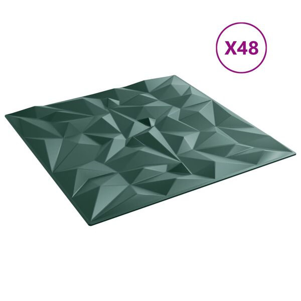 vidaXL Sienų plokštės, 48vnt., žalios, 50x50cm, XPS, 12m², ametisto