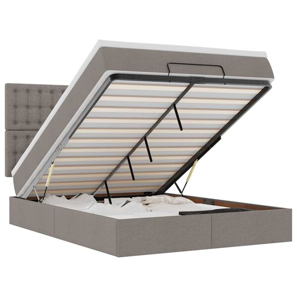 vidaXL Osmanų lova su čiužiniu ir LED lemputėmis Taupe 140x200 cm