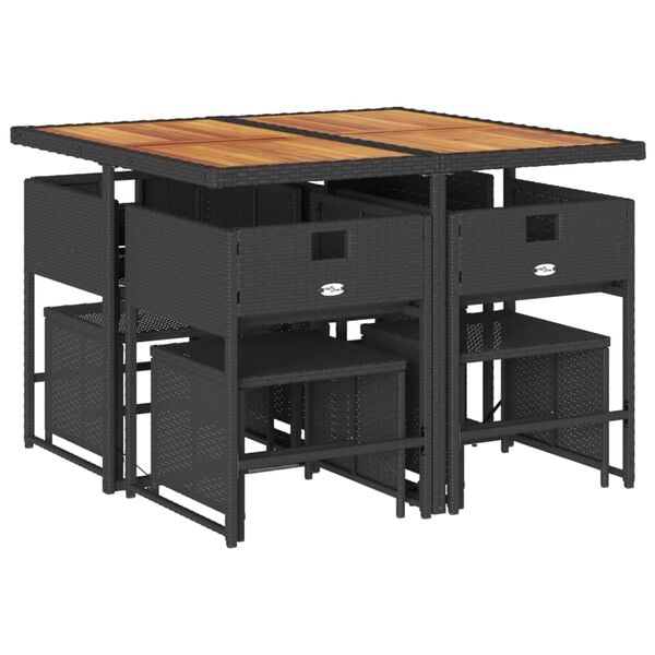 vidaXL Sodo komplektas su pagalvėlėmis, 9 dalių, juodas, poliratanas