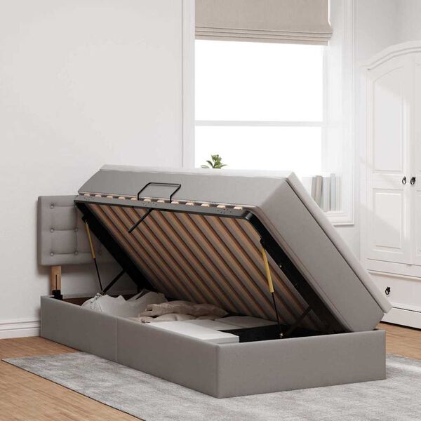 vidaXL Lova su daiktų laikymo vieta ir LED Taupe 90 x 190 cm audinys