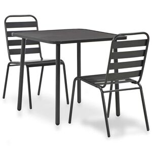 vidaXL Bistro baldų komplektas, 3d., tamsiai pilka, plienas