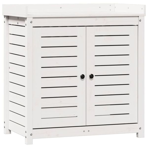 vidaXL Sodinimo stalas su lentynomis, baltas, 82,5x50x86,5cm, pušis