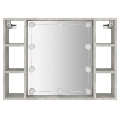 vidaXL Veidrodinė spintelė su LED, betono pilka, 76x15x55cm