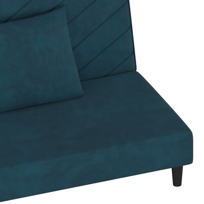 vidaXL Dvivietė sofa-lova su dvejomis pagalvėmis, mėlyna, aksomas