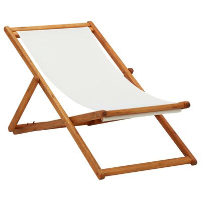vidaXL Sulankstoma paplūdimio kėdė, kreminė, eukaliptas ir audinys