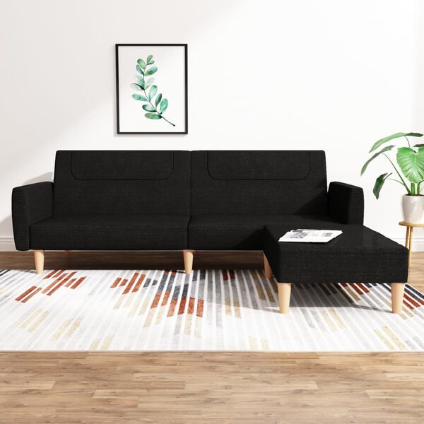 vidaXL Dvivietė sofa-lova su pakoja, juodos spalvos, audinys