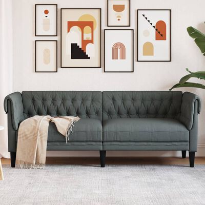 vidaXL Trivietė chesterfield sofa, tamsiai pilkos spalvos, audinys
