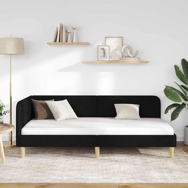 vidaXL Kampinė lovos konstrukcija Juoda 100 x 200 cm audinys