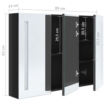 vidaXL Veidrodinė vonios spintelė su LED apšvietimu, juoda, 89x14x62cm
