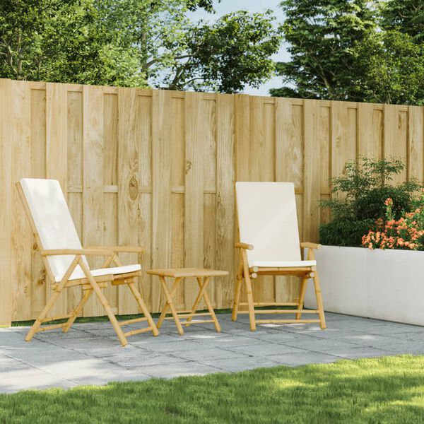 vidaXL Sulankstomos sodo kėdės su pagalvėlėmis, 2vnt., bambukas