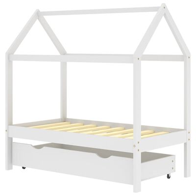 vidaXL Vaikiškos lovos rėmas su stalčiumi, baltas, 70x140cm, pušis