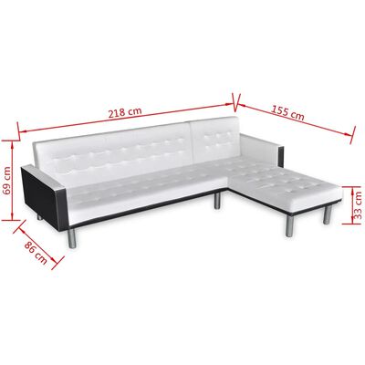 vidaXL Sofa-lova, L formos, dirbtinė oda, balta