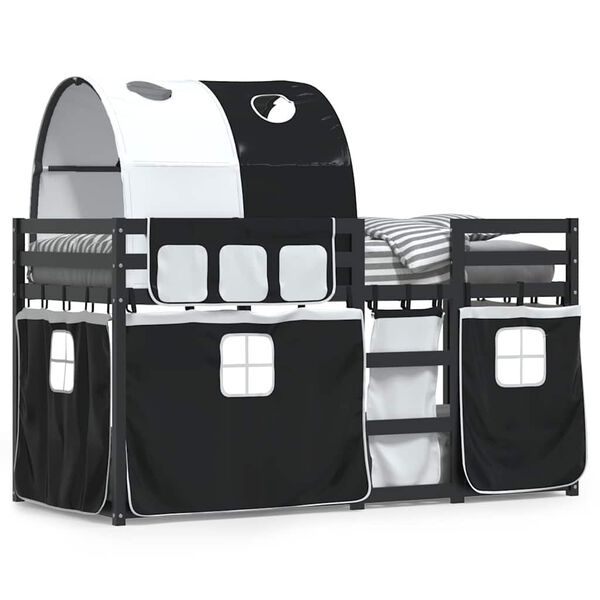 vidaXL Dviauk&scaron;tė lova su užuolaidomis, balta/juoda, 90x190cm, pu&scaron;is